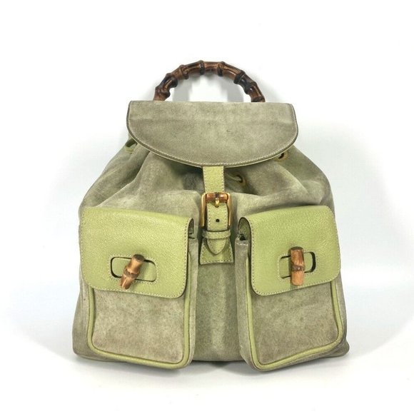 Gucci Handbags - GUCCI Bamboo Backpack vintage bag Backpack suede Green